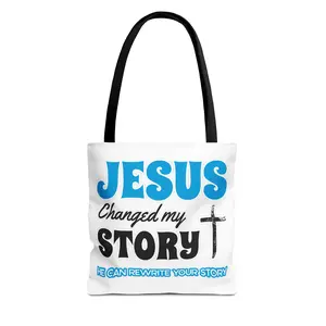 Jesus Changed My Story Tote Bag | Christian Cross Inspirational Quote