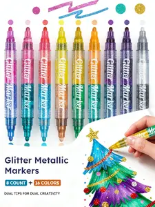 8 PCS Glitter Metallic Markers Pen with Dual Tip Brush, Quick-drying, Smudge-proof, Convertible pen tip for Kids Adults DIY Crafts Greeting Birthday Cards Making Mugs Wood Journaling, Crafts Art Supplies, Birthday Christmas Gifts, Gift For Friends!