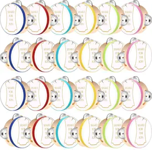 24 Set 4 Inch Tambourine for Adults Wooden Hand Held Drum with Metal Jingles,  Tags, White I Love You Printed Ribbon Percussion  Musical Instrument for Church Wedding Party(Colorful)