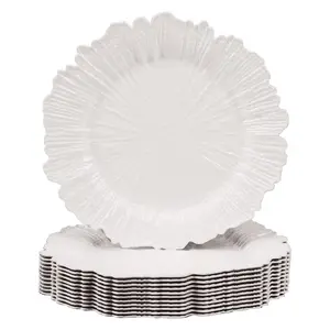 12pcs 13Inch White Charger Plates Round Plastic Decorative Plates with Wipe White Scalloped Rim Bulk Set for Wedding Decor and Table Settings
