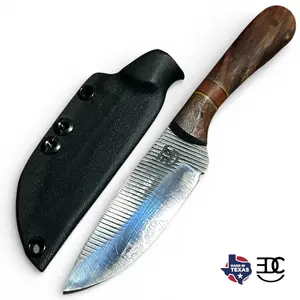 Handmade Farrier Rasp Knife – Cocobolo & Rosewood Handle with Yellow G10 Spacers – Custom Fixed Blade with Kydex Sheath – Made in Texas