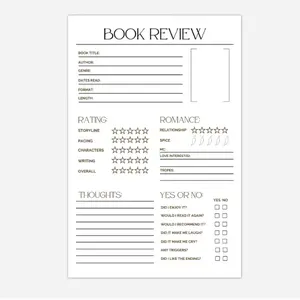 Book Review Sticky Note Pad with prompts - perfect for book lovers