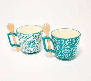 GemmaMade Set of (2) 16-oz Microwave Meal Mugs W/ Sporks