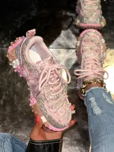 New Women's Rhinestone Shoes, Mesh Breathable Water Drills, Fashionable Lightweight Comfortable Sport Dad Shoes, Sneaker, Fashionable Sneakers