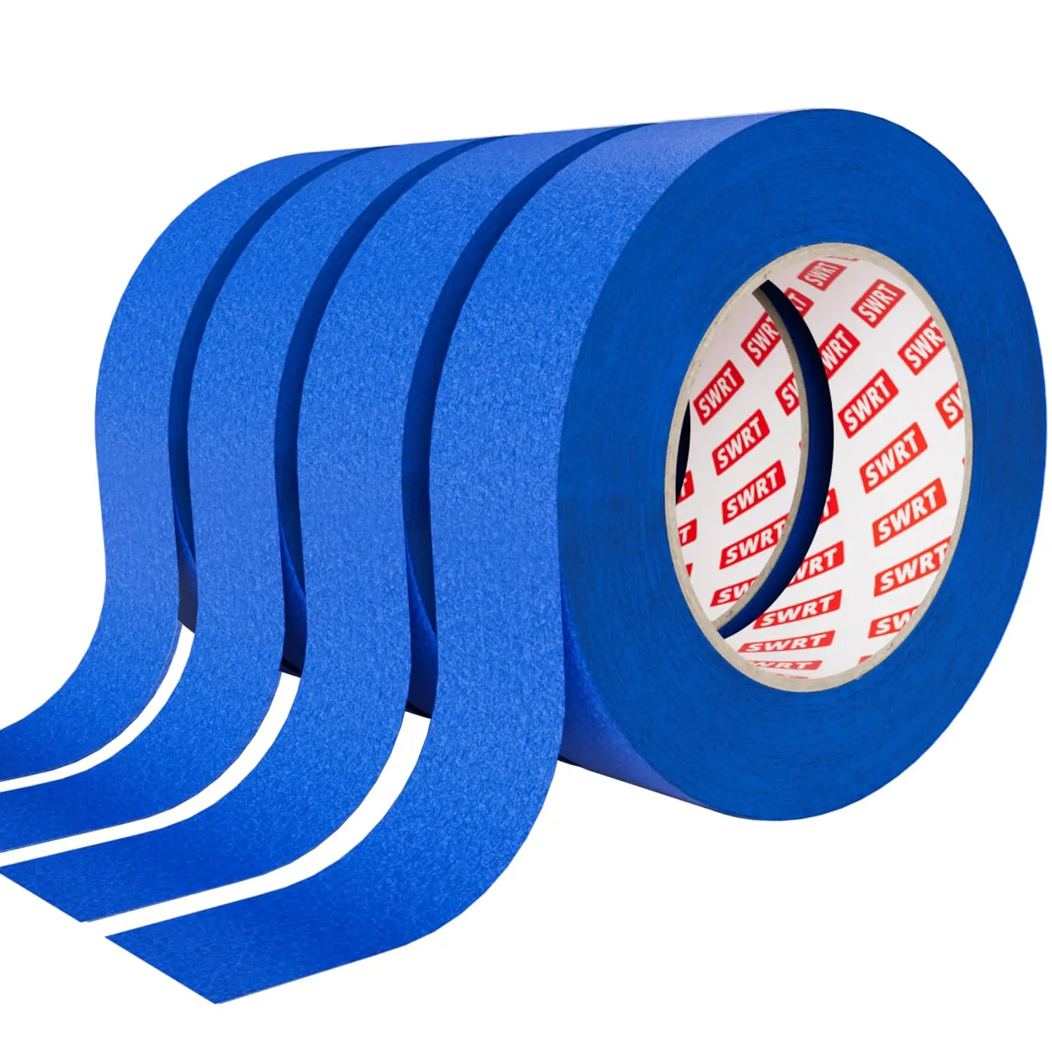 SWRT Premium Blue Crepe Masking Tape - 4 Heavy-Duty Indoor Rolls (1 in Wide, 88yd Each), Low-Tack Glue, Hand Tear, No Residue Easy Removal, Flexible to Use, Heat Resistant for Painting, Decorating, Curved Surfaces, Bundling