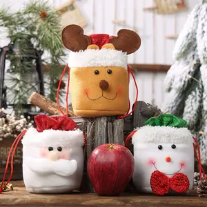 Christmas Decoration Canvas Drawstring Pouch, Apple Bag, Candy Bag for Elderly, Gift Bag for Children, Festive Holiday Accessories