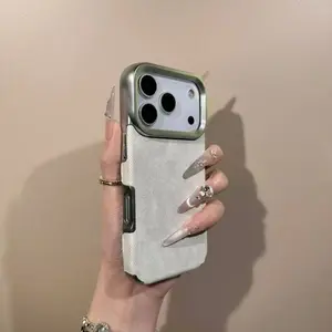 Retro Embossed Denim Pattern Phone Case for IP17ProMax IP16 Electroplated Silver Soft Case 15/14/13Pro Anti-Drop Protection Fashionable Durable Electroplated Silver Finish