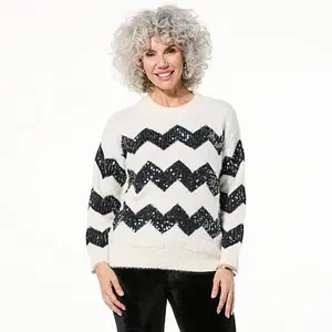 Jaclyn Smith Sequin Chevron Striped Sweater