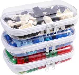 Clear Hard Shell Zipper Case Set 3PCS Transparent Pouches for Travel Storage Organizing Bins in Large Medium Small Sizes