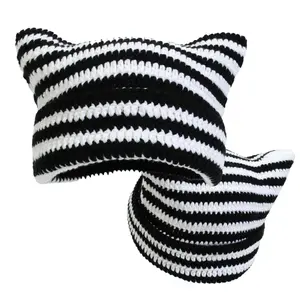 Women's Crochet Cotton Hat Cat Fox Ear Beanie Rock Accessories Loose Beanie