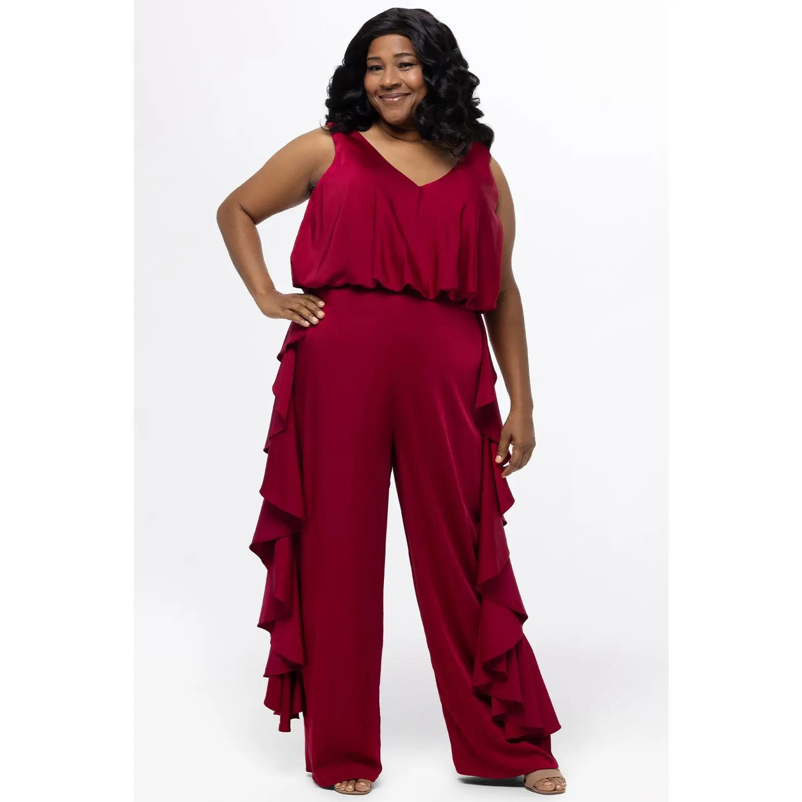 Jump Start Cherry Red Curvy Jumpsuit