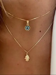 Double Layer Necklace Evil Eye Necklace For Women, Exquisite Jewelry Evil Eye Necklace Blue White Cz Diamond Eye Pendant Necklace, Cute Bohemian Little Evil Eye Lucky Protection Jewelry Gift For Ladies Girls Stainless Steel Material
