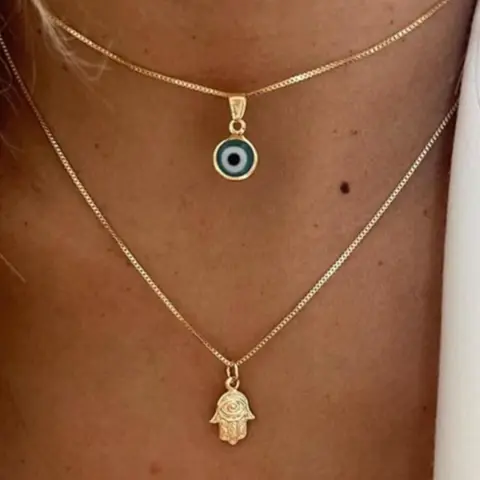 Double Layer Evil Eye Necklace, Daily Wear Necklace For Women, Blue White Cz Diamond Eye Pendant, Lucky Protection Jewelry, Necklace Gift, Double Layered Jewelry, Stainless Steel Material