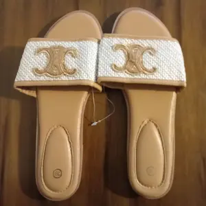 - Beige & White Woven Strap Comfortable Summer Shoes