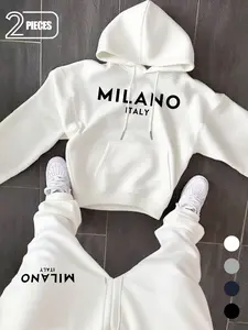 Men's  MILANO Graphic Oversized Tracksuit Sweatsuit Matching Set: Viral Black Heavyweight Hoodie & Jogger Set for the Ultimate Monochrome Streetwear Look #OversizedHoodie #Streetwear