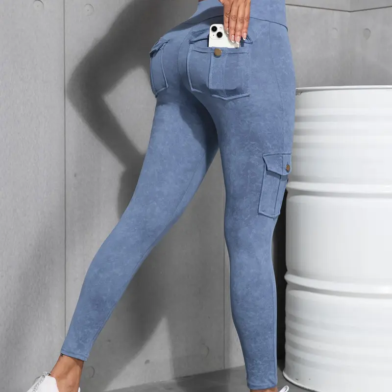 Women's Tie Dye Print Pocket Design Cargo Leggings, Leggings Pockets, Leggings With Pockets, Casual Comfy Breathable Skinny Pants for Yoga Gym Workout, Ladies Bottoms for All Seasons, Casual Sports Pants, Fitness Leggings, Lightweight Athletic Leggings