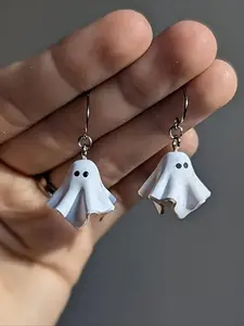 1 Pair Cute Earrings]Halloween Hypoallergenic 1 Pair Cute Dangle Earrings | White Glossy Finish with Black Eyes & Mouth Design, Zinc Alloy, Perfect Party Accessory & Gift for Women and Girls