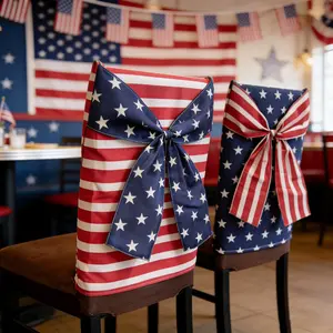 2 Piece American Independence Day Chair Covers, Floral Bow Design Dining Chairs, Party Event Decoration, Festive Home Decor