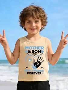 Boys' Sleeveless Vest Cartoon Print, Slim Fit Design Without Zipper, Ideal for Summer Beachwear, Family Bonding