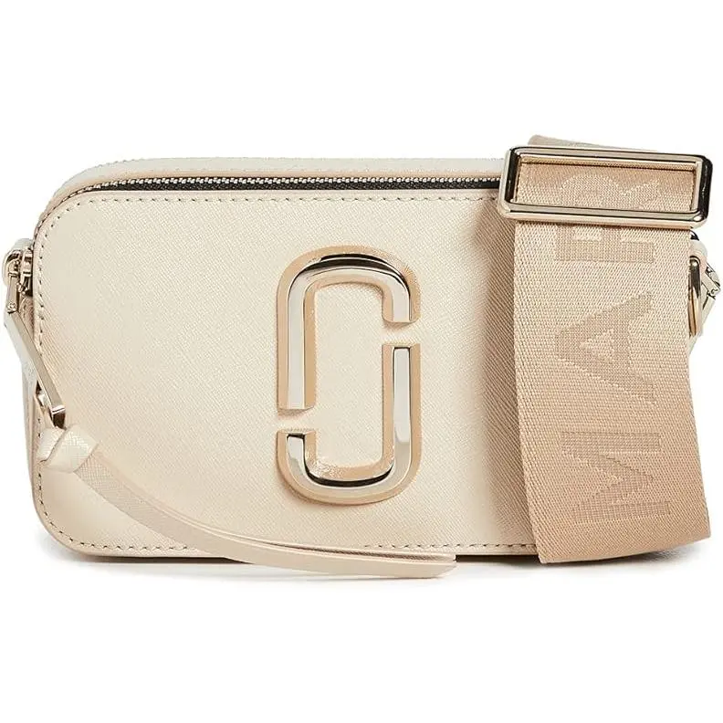 Marc Jacobs The Snapshot DTM Crossbody Bag - Khaki/Tan M0014867-223, Double Zipper, Runway, Signature Hardware, Adjustable Strap, Dustbag Included, Exterior Slip Pocket, Leather, Tonal Design, One Size
