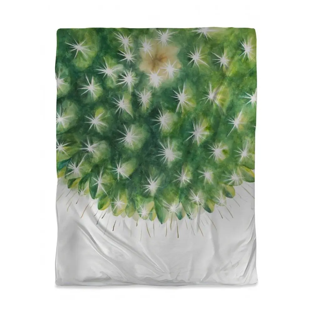 Begin Home Decor 3817-HWCT-FL138 Green Exotic Botanical Twin Size Duvet Cover - Watercolor Mini Cactus