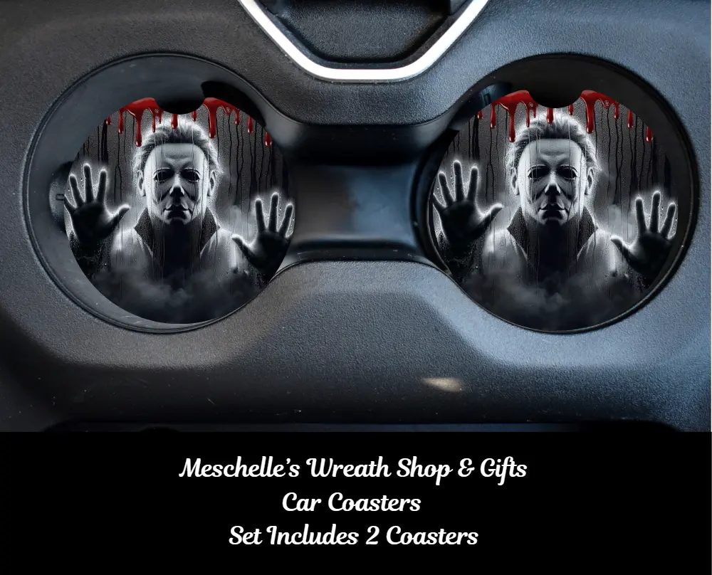 Horror Villain Red Drip Car Coasters - 2-Pack Value, 2.75" Cup Fit, Boujee Interior Accessories for Car, Functional Decor That Dries Cup Holders & Protects Surfaces