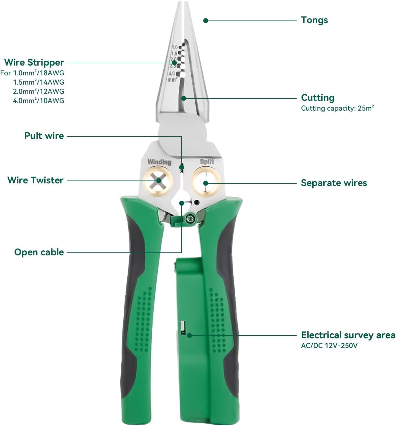 8 In 1 Wire Stripper With Voltage Tester Multi-Function Electric Wire Stripping Tool For Cutting And Pulling Pliers Electrician Repair Tool Wire Strippers Electrical