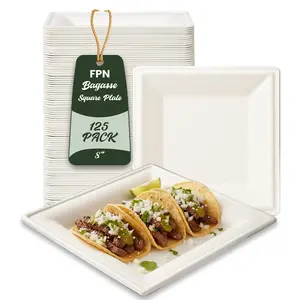 FPN Disposable Sugarcane Square Plates Heavy Duty Compostable Dinnerware | Biodegradable Eco Friendly Party Plates for Hot & Cold Food, Catering, Weddings & Daily Meals