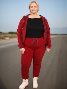 RED MARINE Plus Size Women's Spring Essential ZIP Hoodie Set - Stylish and Trendy Fashion Sweatshirt Outfit Clothing Womenswear