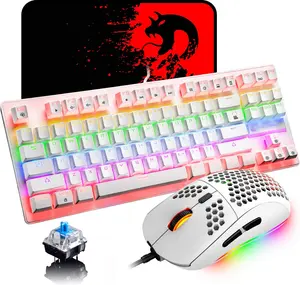 LexonElec Mechanical Gaming Keyboard Blue Switch Mini 82 Keys Wired Rainbow LED Backlit Keyboard,Lightweight Gaming Mouse 6400DPI Honeycomb Optical,Gaming Mouse Pad for Gamers and Typists(White)
