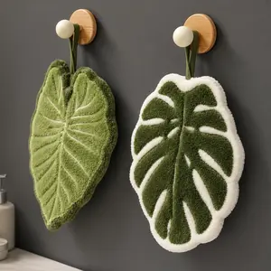 2PCS Creative Leaf Hand Towels, Soft Absorbent Hanging Towels for Kitchen & Bathroom