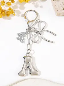 New Fashion Silver Color Butterfly, 26 Letter Key Ring Pendant Keychain for Women, Keychain for Bags, Wallet Backpack Handbag Accessory, Car Key Holder