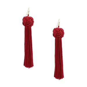 Bagtique Jewelry Collection Taya Knot Tassel Drop Earrings - Female 4.25"l x 1" Costume French Hook Earrings for Casual Wear