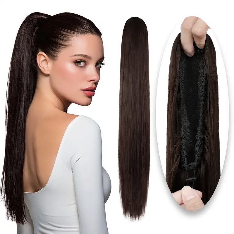 Ponytail Extension 26 Inch Drawstring Ponytail Extension for Women Long Straight Hair Extensions for Daily