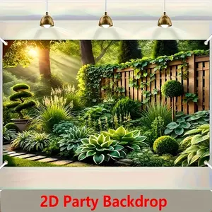Green Garden Fence Backdrop Lush Nature Backdrop Sunlit Path Background Cloth Botanical Tapestry Wall Hanging Photography Background Polyester Fiber Home Living Room Party Event Studio Decor Studio Prop Wall Scene