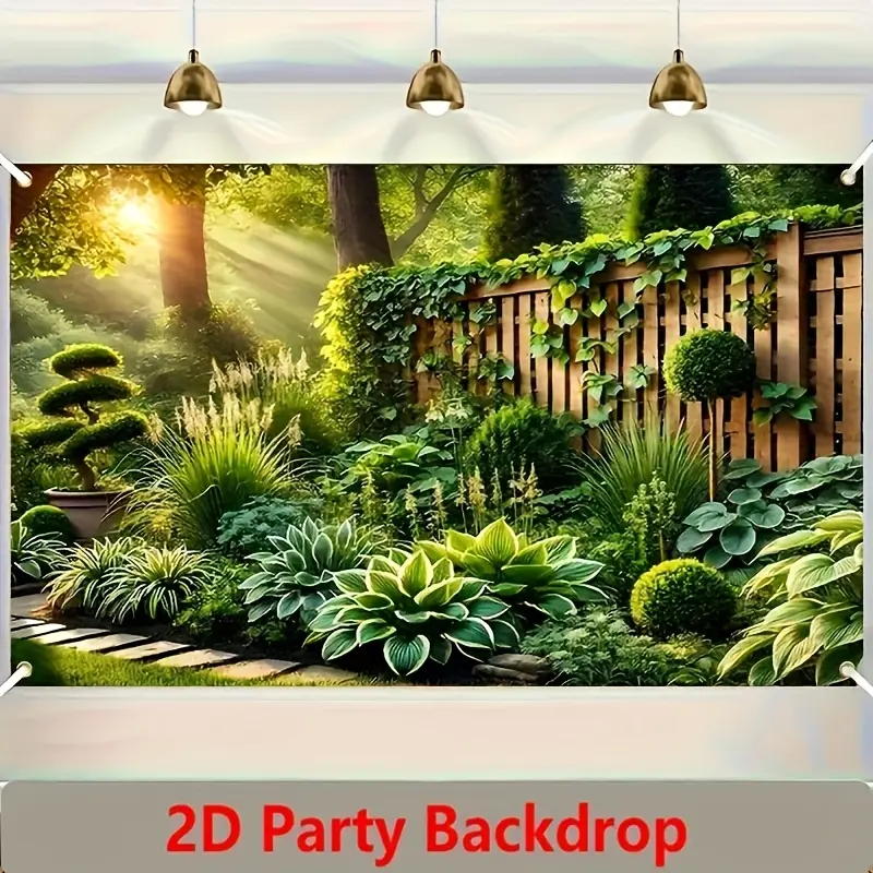 Green Garden Fence Backdrop Lush Nature Backdrop Sunlit Path Background Cloth Botanical Tapestry Wall Hanging Photography Background Polyester Fiber Home Living Room Party Event Studio Decor Studio Prop Wall Scene