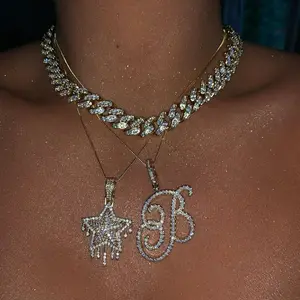 Vintage Cursive 26 Initial Letter Pendant Necklace Micro Pave Cubic Zirconia CZ Alphabet Name Jewelry Gifts