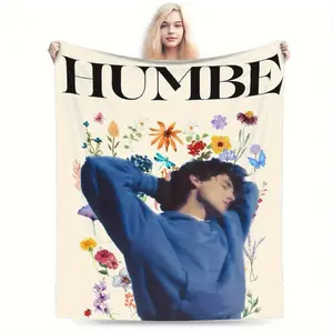 Humbe Wildflower Portrait Flannel Blanket Latin Pop Star Soft Aesthetic Cozy Throw for Fans Dreamy Design Buttery Soft No Shed Premium Flannel Comfort Durable Fade Resistant Fan Print Versatile Decor Perfect Gifting