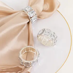 4 Pack Crystal Diamond Gem Napkin Rings, Elegant Decorative Napkin Holders for Table Settings