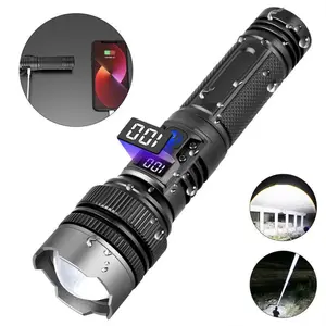 Super Bright LED Flashlight, USB Rechargeable, Digital Display, Zoomable Light for Camping, Emergency, Fishing, Perfect Father's Day Gift, High Lumen Flashlight