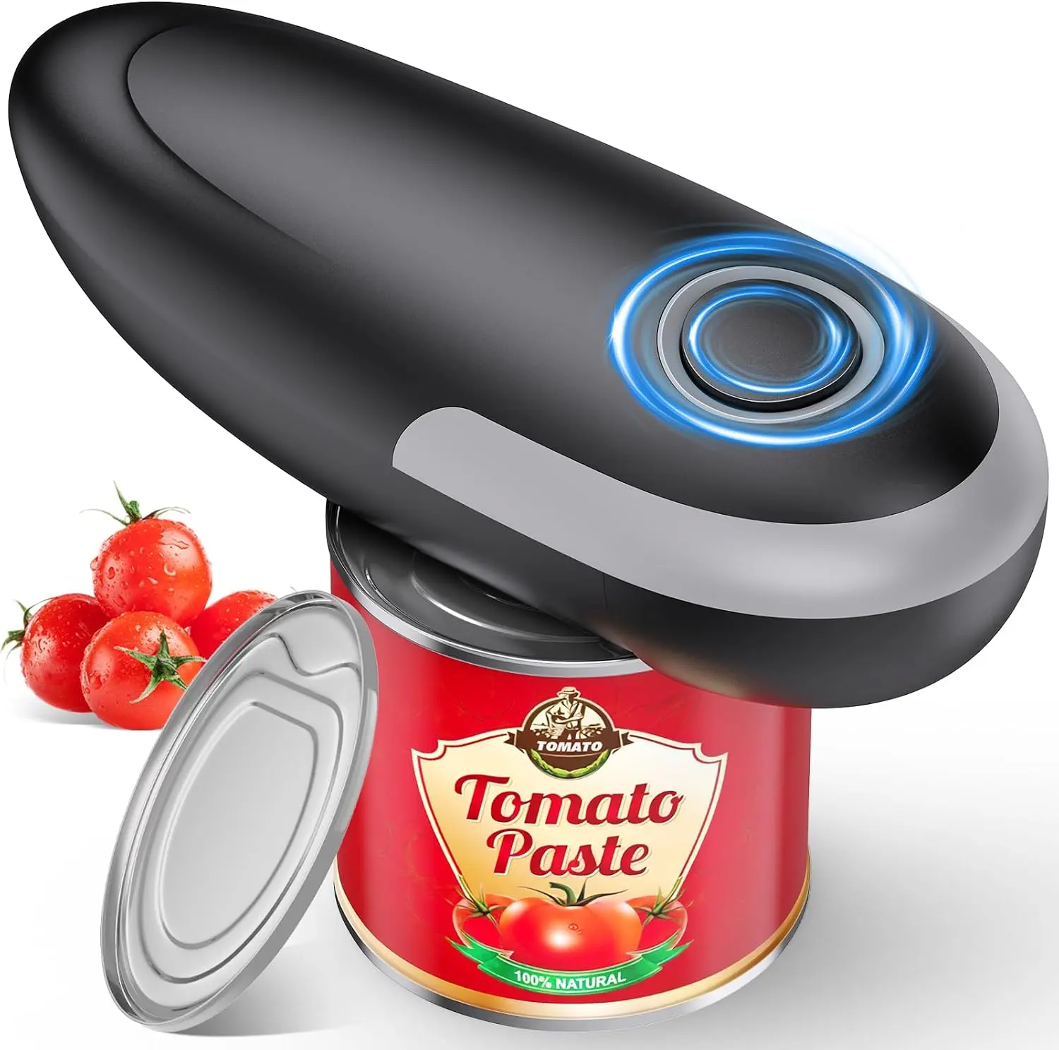 One Touch Electric Can Opener Fits All Can Sizes, Electric Can Openers for Kitchen Food Safe with Smooth Edge, Kitchen Gadgets Automatic Can Opener for Seniors, Arthritis and Chef（Black)