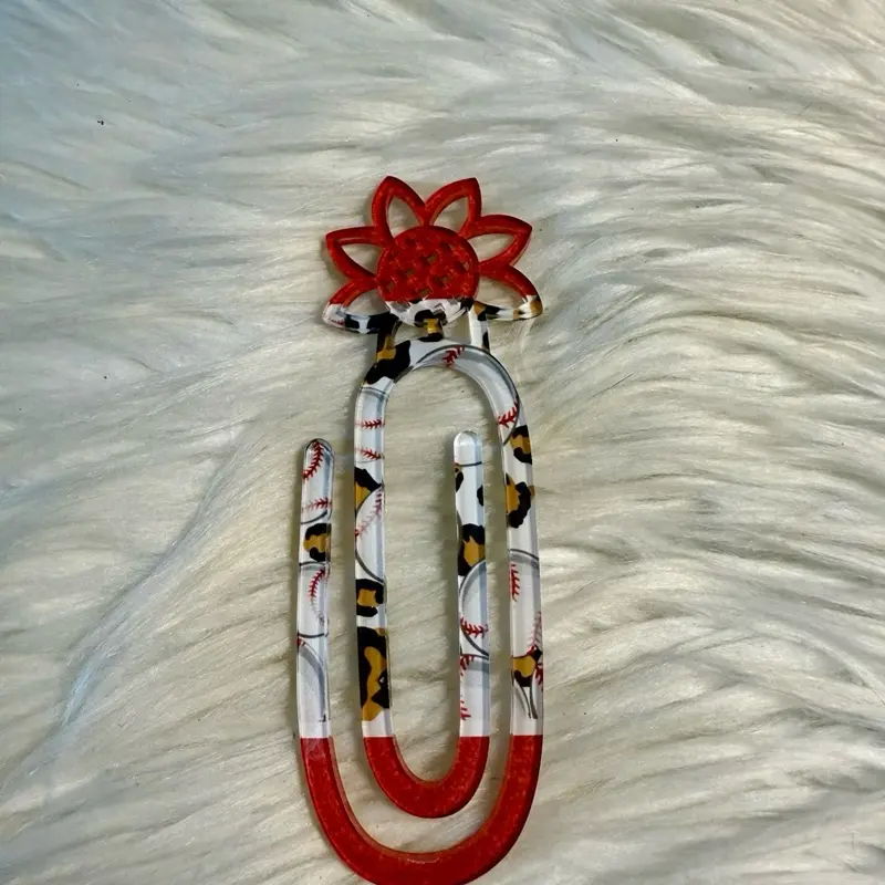 Oversized Paper Clips with Red Flower Design and Baseball Pattern for Organizing and Styling