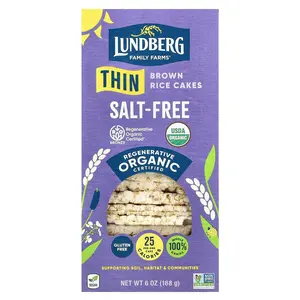 Lundberg Organic Thin Brown Rice Cakes, Salt-Free, 6 oz (168 g)