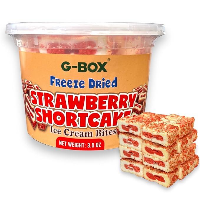 G-BOX Freeze Dried Ice Cream| Crunch Strawberry Shortcake Ice Cream Bites - Perfect for Camping, Outdoor, and Party - Air-tight Sealed in a Deli Container (3.5 OZ Strawberry Shortcake)