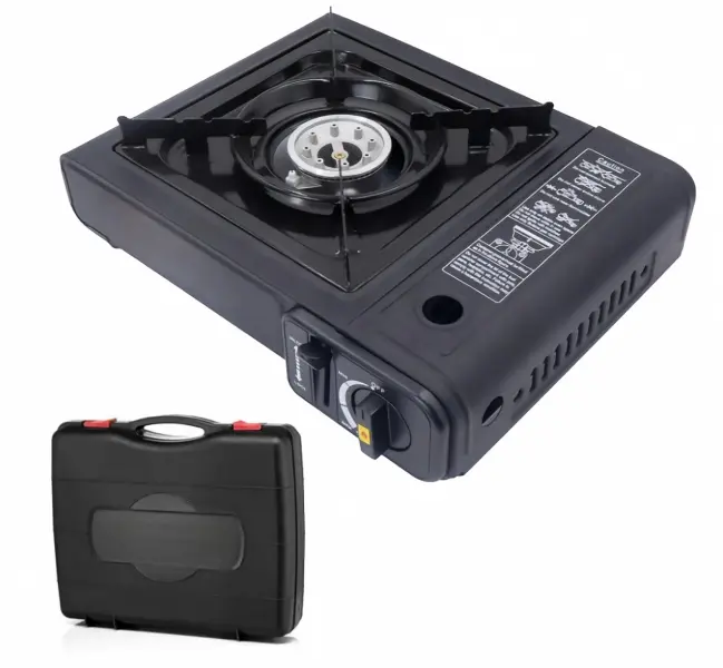 Portable Metal Butane Camping Stove Single Burner, Heavy Duty Outdoor Gas Cooker with Storage Carry Case for Camping, Hiking, Picnic, BBQ & Outdoor Emergency Cooking