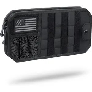 Molle Car Sun Visor Organizer Original Design with Zipper Storage Pouch & Glasses Clip Semi-Rigid Panel for Tactical Gears Universal Compatibility