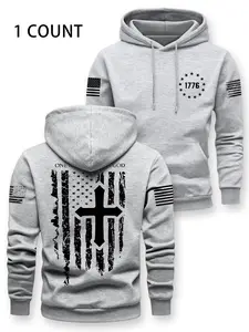 Men's Fall Winter Long Sleeve Hoodie, Graphic Hoodies, American Flag Print, Loose-Fitting Casual Streetwear, Daily Fashion, Trendy Sweatshirt