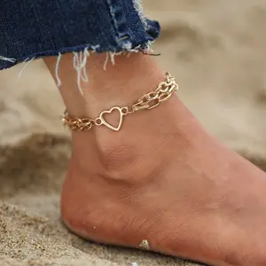 Unisex Hollow Cross Heart Double-layer Anklet - Creative Personality OT Buckle Simple Alloy  A Perfect Gift For  Lovers, Friends, Girlfriends, Boyfriends, Wife, Husband, Thanksgiving, Independence Day, Halloween, Black Friday, Christmas,and New Year W1068
