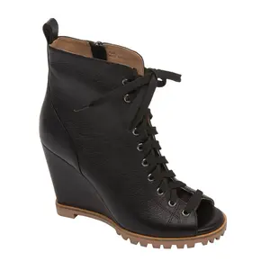 Sasha High Wedge Peep Toe Bootie Size 7.5 - Black Lace-Up Design with Wedge Heel & Ankle Height for Casual Wear