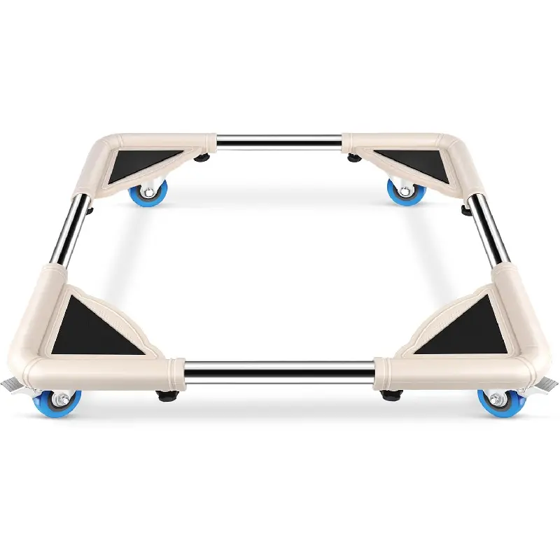 Mini Fridge Stand Mobile Roller, Adjustable Furniture Dolly with 4 Locking Wheels, Heavy Duty Washing Machine Base, Universal Appliance Pedestal for Dryer and Refrigerator- Off White